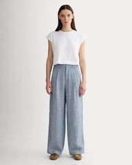 The Linen Way-High® Drape Pant | White / Blue