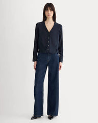 The V-Neck Blouse in Washable Silk | Navy