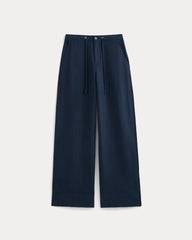 Wide-Leg Drawstring Pant in Linen | Navy
