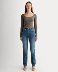 The Luxe Rib Long-Sleeve Scoop-Neck Tee | Heathered Fatigue