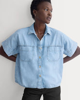 Cropped Boxy Denim Shirt | Light Indigo