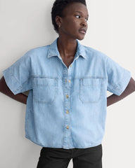 Cropped Boxy Denim Shirt | Light Indigo