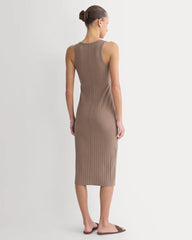 Scoop-Neck Midi Dress in Pointelle Knit | Heathered Chocolate Chip
