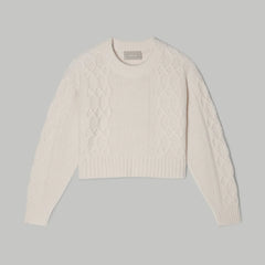 The Felted Merino Cropped Cable Sweater | Bone