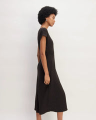 The Rib-Knit Cap-Sleeve Midi Dress | Black