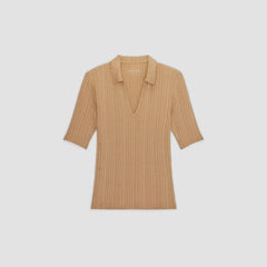 The Rib Soft Knit Open Collar Polo | Caramel