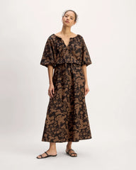 The Supima® Puff-Sleeve Top | Black / Cocoa Floral