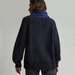 The Luxe Teddy Oversized Half Zip Sweater | Black / Ocean Cavern