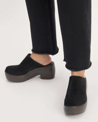 The Wooden Puffa Clog | Black Suede