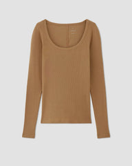 The Luxe Rib Long-Sleeve Scoop-Neck Tee | Toasted Coconut