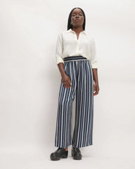 The Satin Pull-On Pant | Navy / Bone