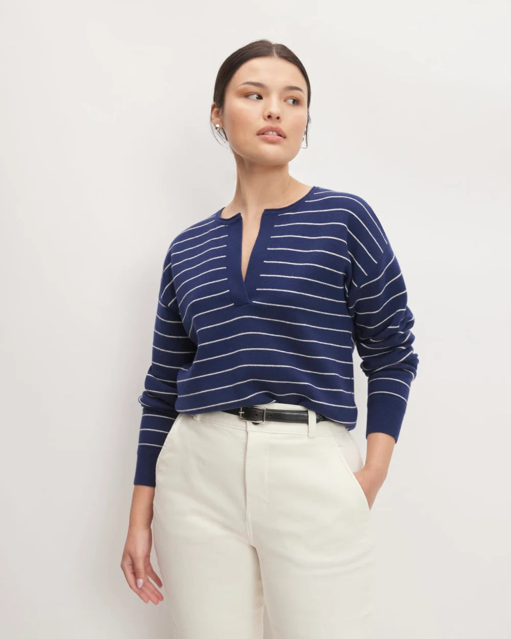 The Cotton-Merino Vintage Henley | Bright Navy / Canvas
