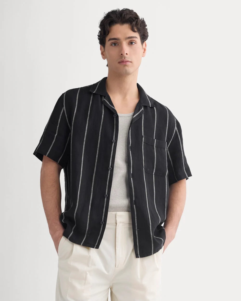 Linen Resort Shirt | Black / Bone