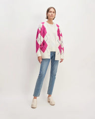 The SuperFuzz Alpaca Cardigan | Bone / Fuchsia Pink / Ocean Cavern
