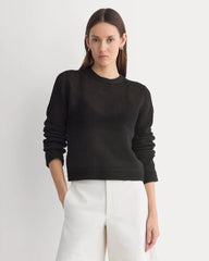 Open Knit Long-Sleeve Crew in Everyday Cotton | Black