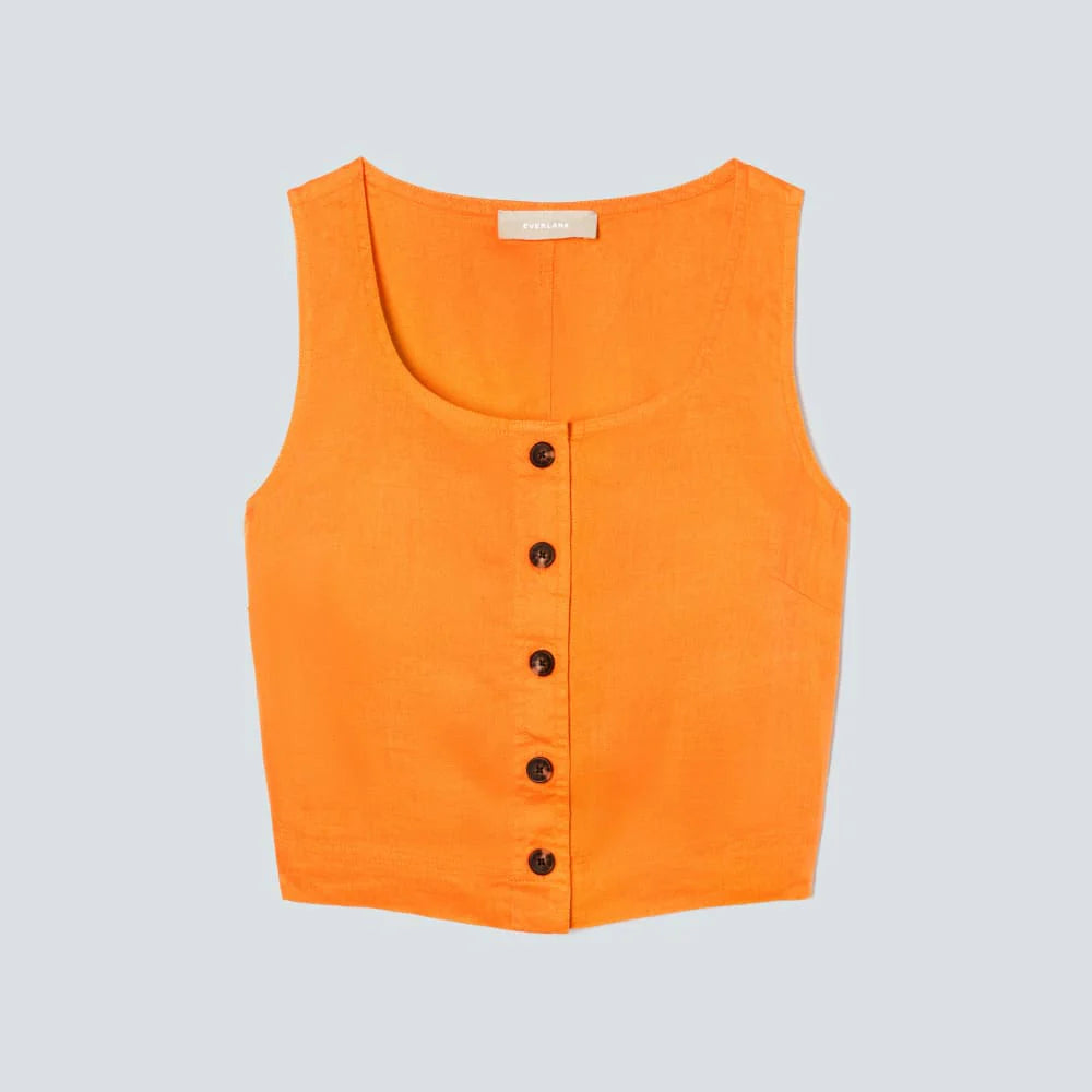 The Linen Button-Front Crop Tank | Turmeric