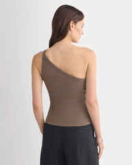 RetroSoft Cotton One-Shoulder Tank | Deep Taupe