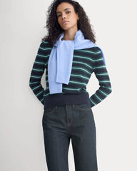 Cashmere Slim Crew Sweater | Hunter Green/Open Air Blue