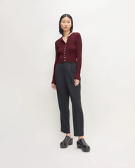 The Ribbed Cropped Cardigan | Burgundy