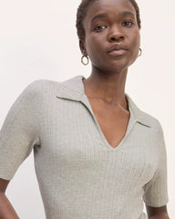 The Rib Soft Knit Open Collar Polo | Heathered Grey