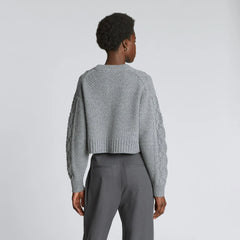 The Felted Merino Cropped Cable Sweater | Heathered Mid-Grey