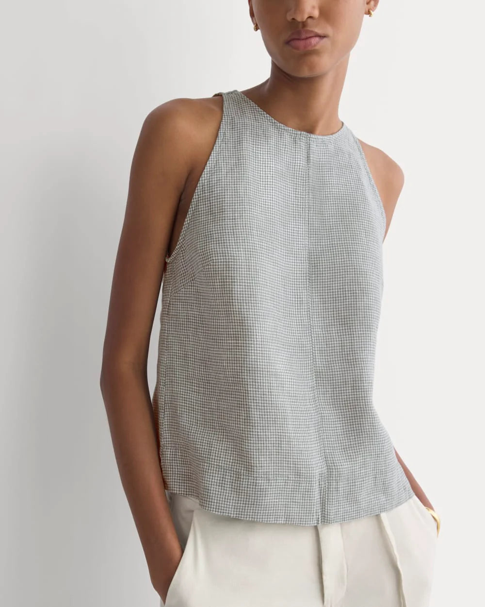 The Linen High-Neck Tank | Agave Green