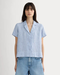 The Notch Shirt in Linen | Bluebell / Bone