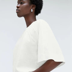 The Seersucker Gathered Tee | White