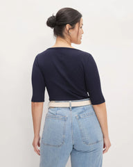 The Luxe Rib Scoop-Neck Tee | Navy
