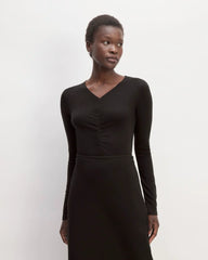 The Ruched V-Neck Tee in Butterluxe | Black