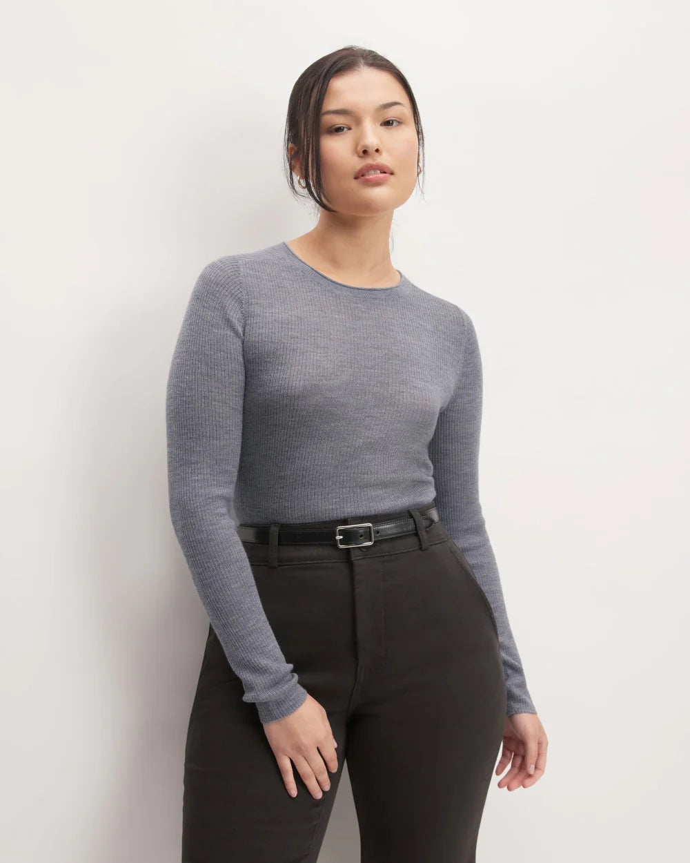 The Long-Sleeve Sweater Tee in Ultrasoft Merino | Heather Mid Grey