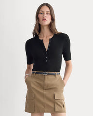 The Short-Sleeve Henley in Ultrasoft Merino | Black