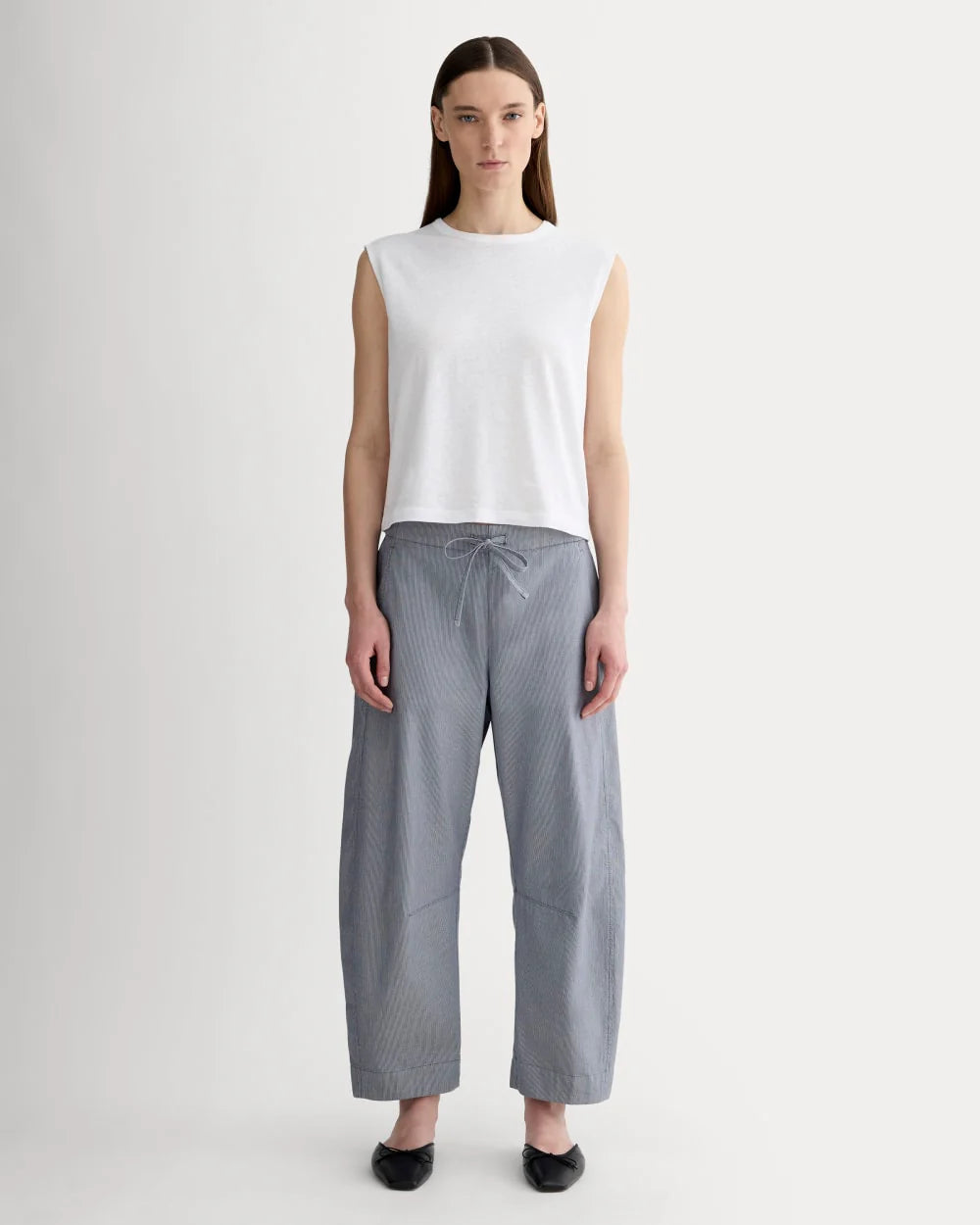 The Easy Barrel Pant | Dark Denim Pinstripe