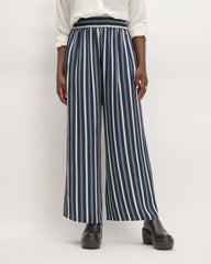 The Satin Pull-On Pant |  Navy / Bone