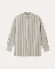 The Supima® Cotton Boyfriend Shirt | White / Moss Green