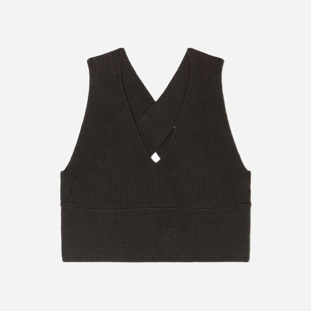The Cross-Back Cropped Sweater Top | Black