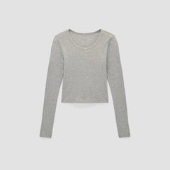 The Supima® Micro Rib Cropped Long-Sleeve Crew |  Heathered Grey