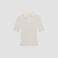 The Rib Soft Knit Open Collar Polo | Bone