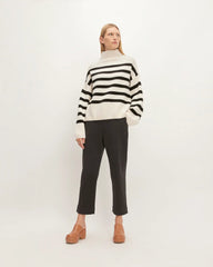 The Felted Merino Funnel-Neck Pullover | Black / Bone
