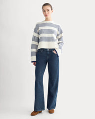 Nordic Cropped Boxy Crew in Luxe Merino | Bone/True Navy