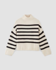 The Felted Merino Funnel-Neck Pullover | Black / Bone