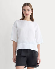 The Boatneck Top in Linen | White