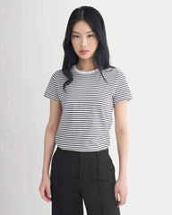 The Slim Crew in Essential Cotton | Bone / Pirate Black Stripe