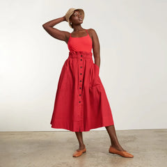 The Easy Button-Front Skirt | Goji Berry