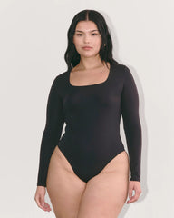 The Long-Sleeve Supima® Square-Neck Bodysuit | Black | Thong