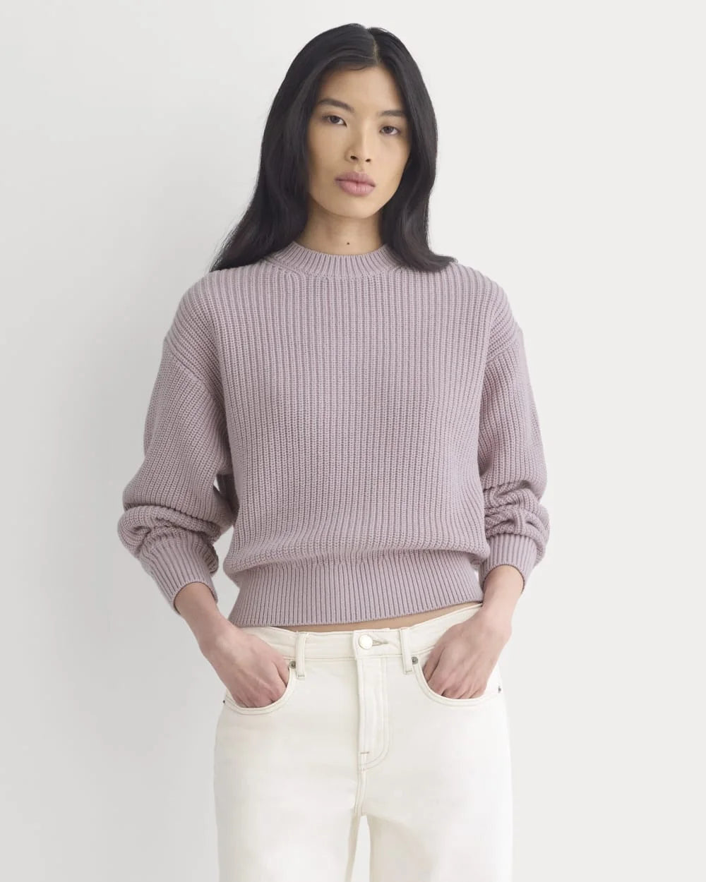 Cropped Ribbed Crew in Everyday Cotton | Burnished Lilac
