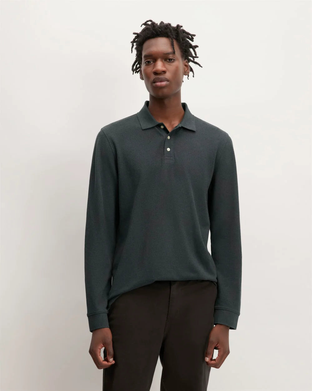 The Long-Sleeve Pique Polo | Heathered Graphite