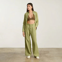 The Linen Way-High® Drape Pant  | Leek
