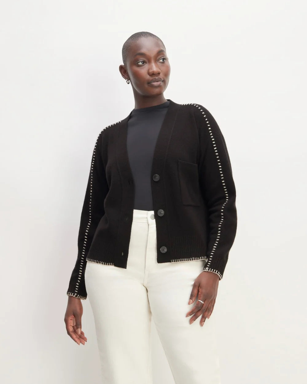 The Good Merino Wool Cardigan | Black / Buttermilk