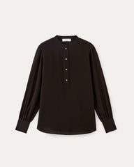 The Henley Shirt in Washable Silk | Black